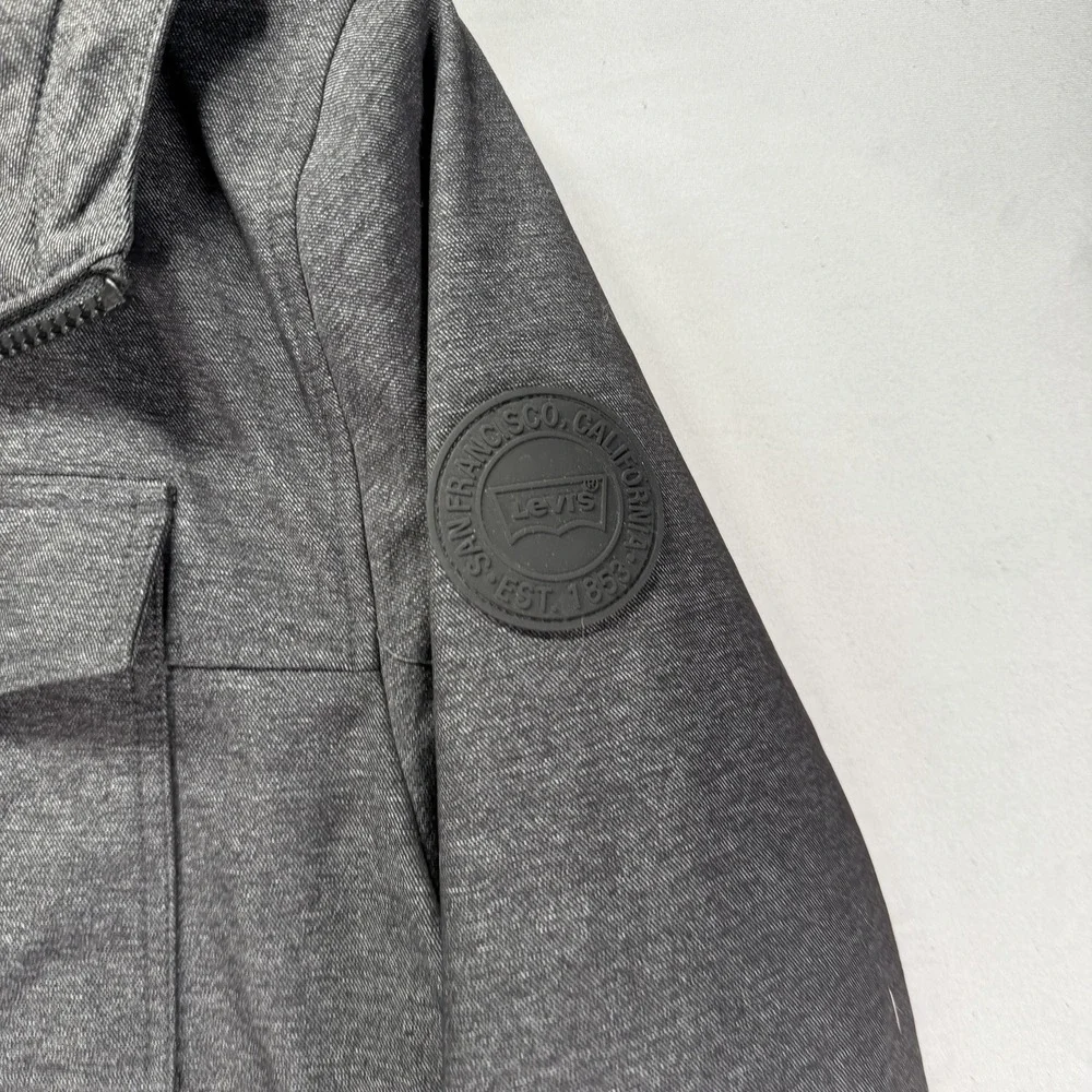 Levis Jacket Mens Large Gray Full Zip Sherpa Lined Fleece Pockets Hooded
